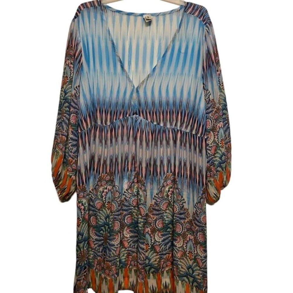 R. Rouge Tunic Top Womens 3XL Boho Tunic Sheer Geometric Coverup Colorful